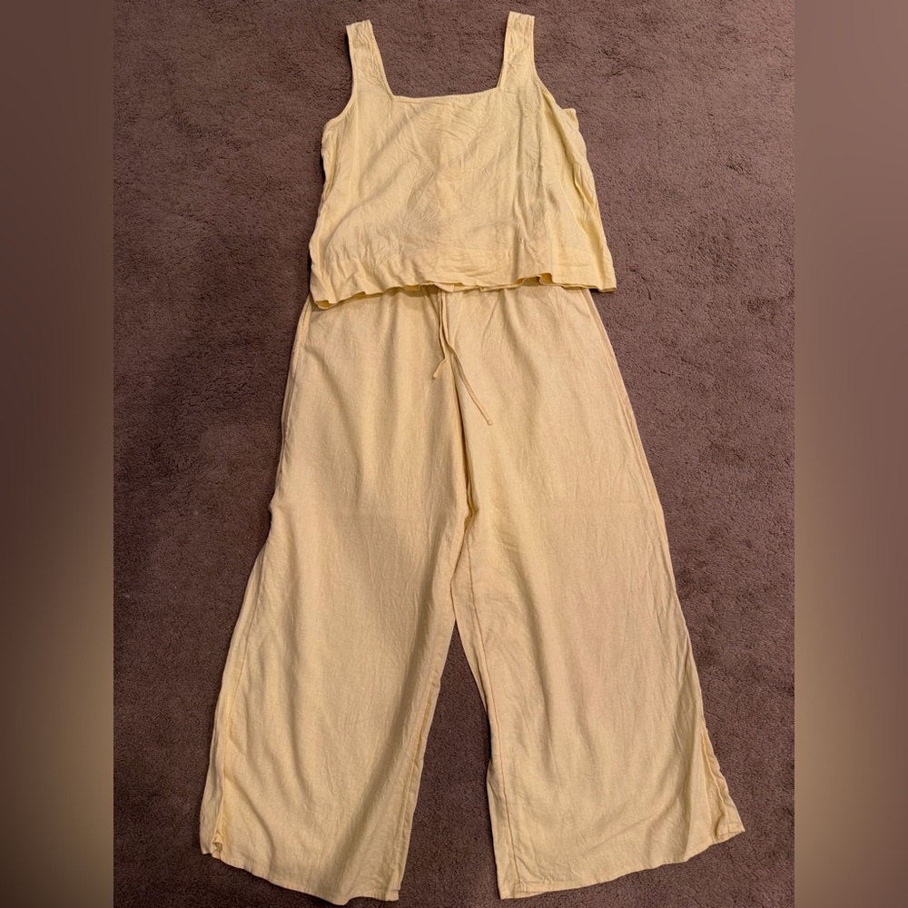 LC Lauren Conrad Pale Yellow Cropped Tank & Wide Leg Jumpsuit Set